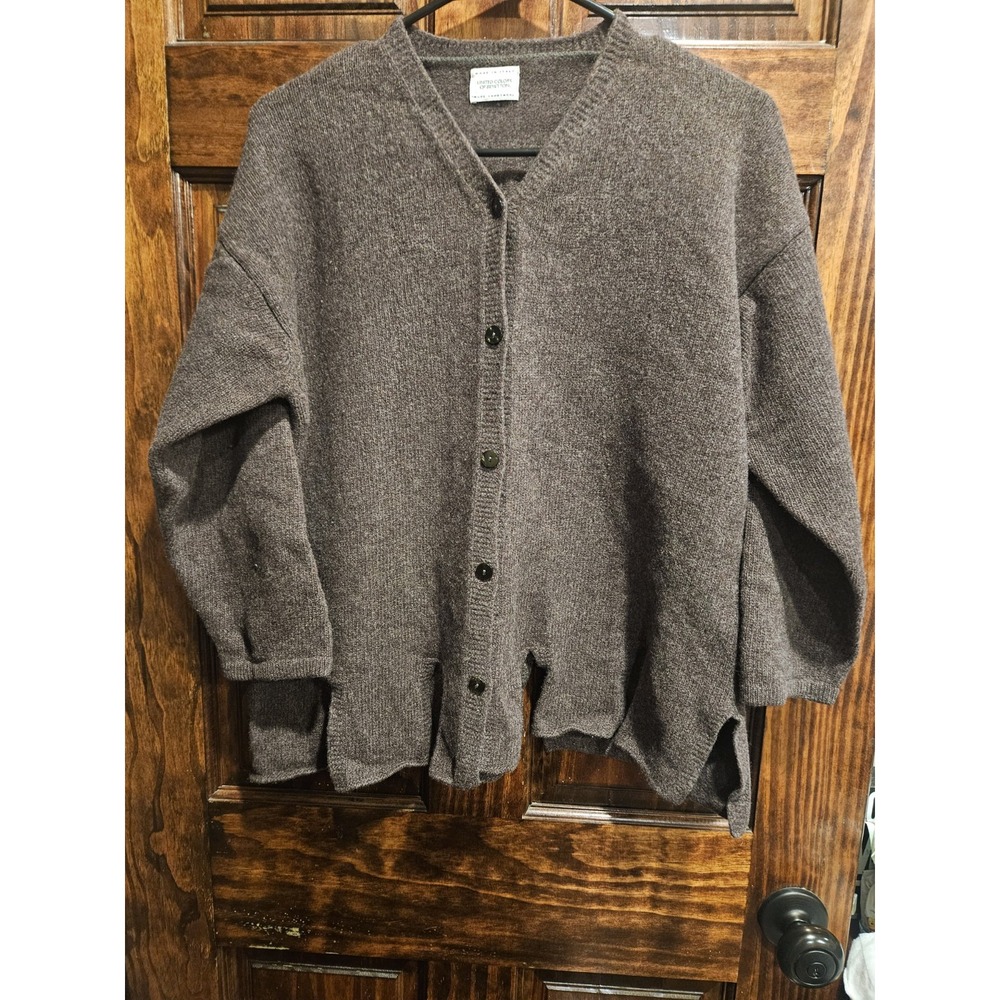 United Colors of Benetton Italy Pure Lambswool Cardigan Sawtooth Vintage Brown M